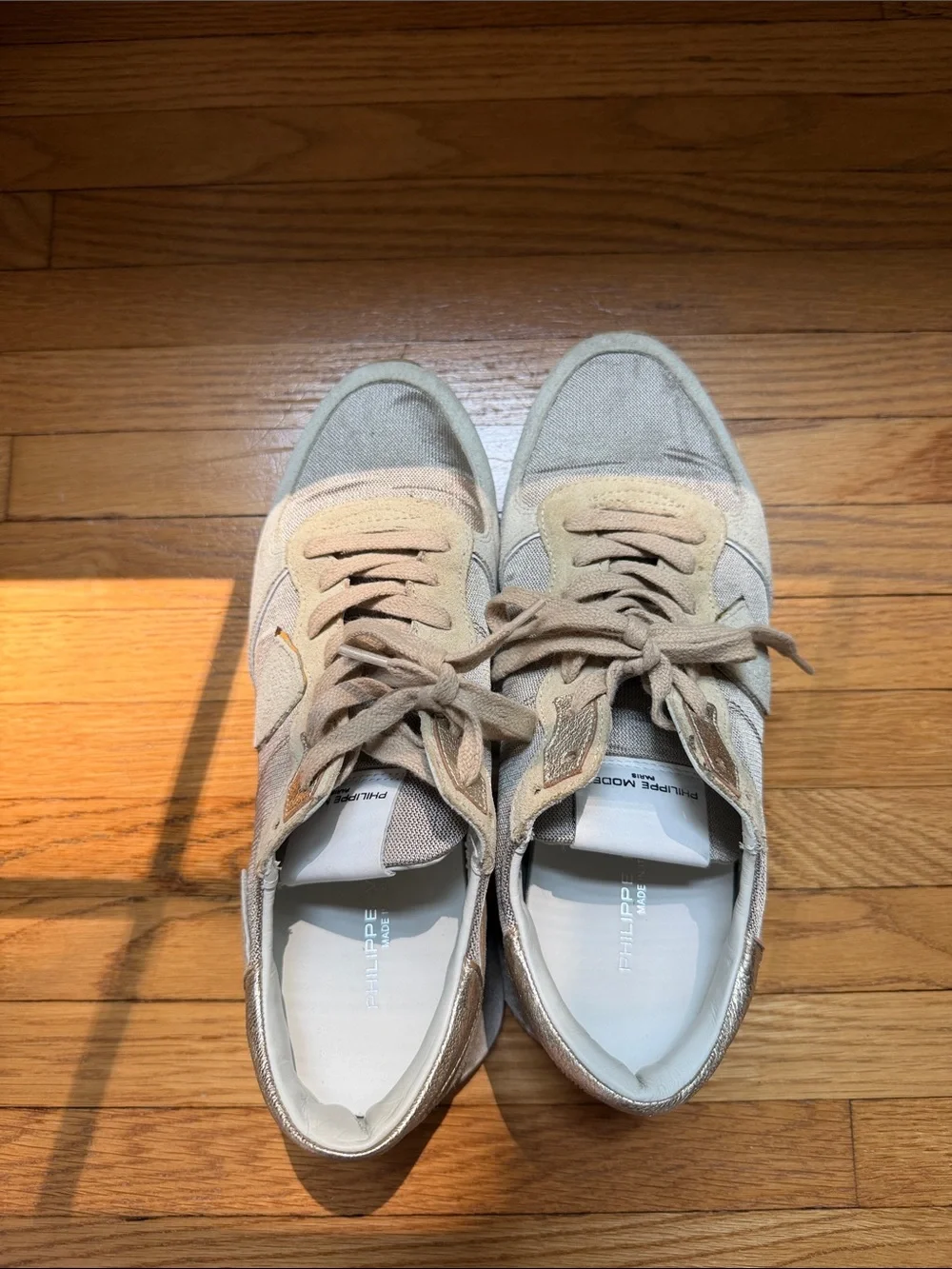Philippe Model Beige/Gold Suede & Mesh Sneakers
